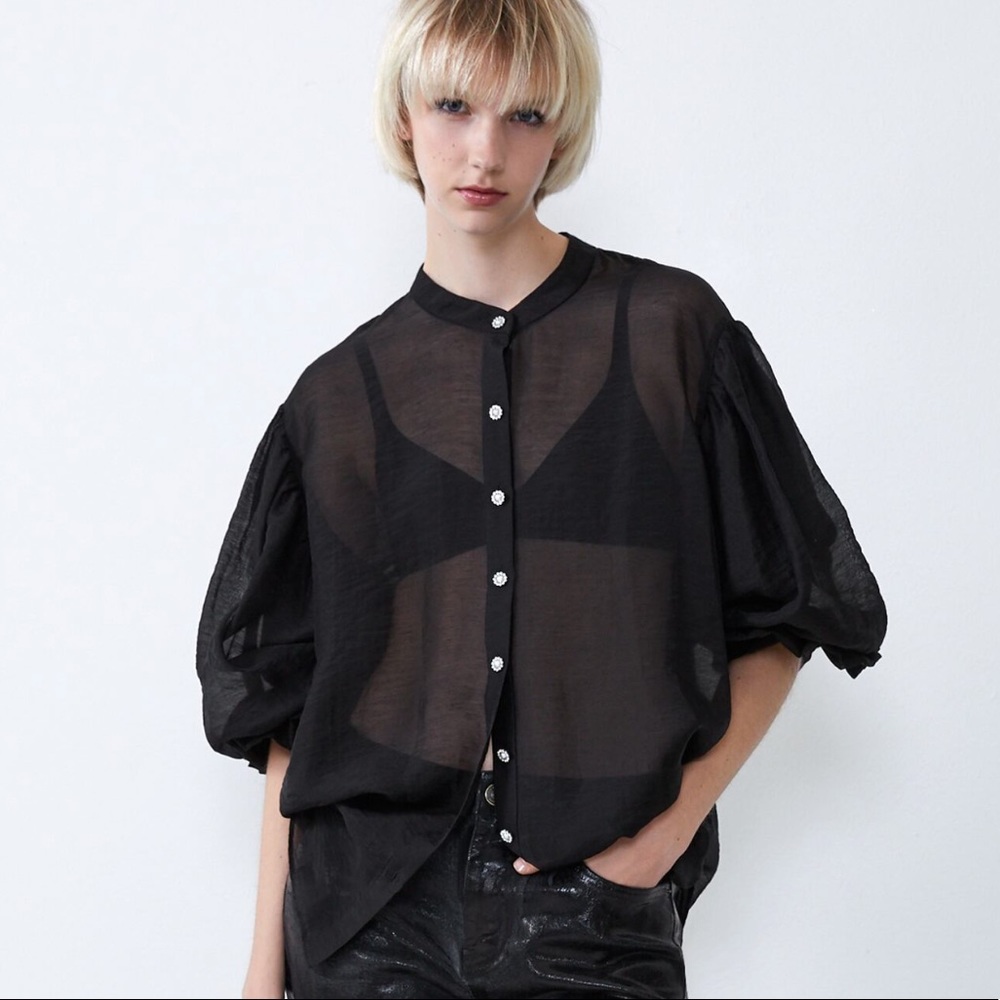 NEW!!! Zara Jewel 💎 Button Organza Top